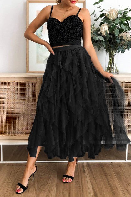 Aryvez Long Tulle Tiered Skirts