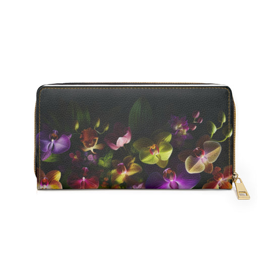 Floral Zipper Wallet - Elegant Orchid Design for Stylish Essentials