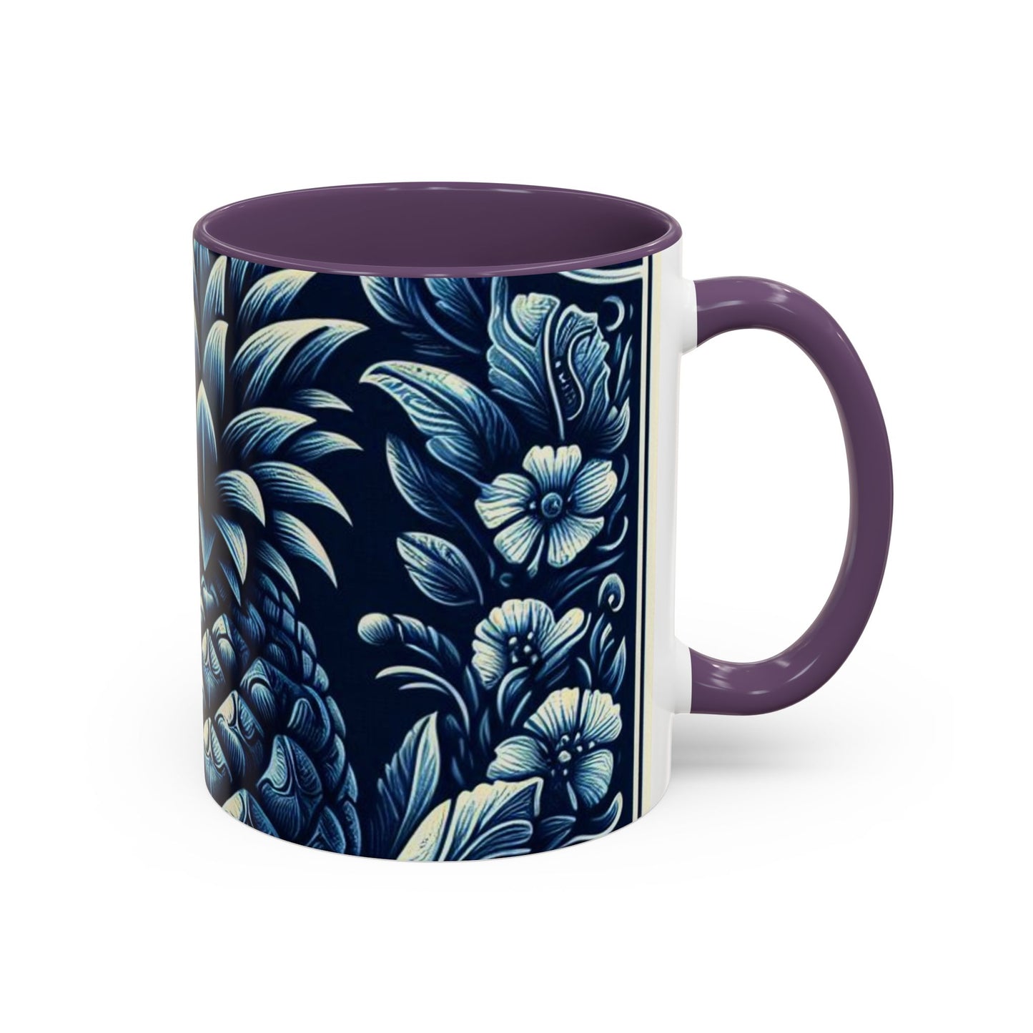 Tropical Pineapple Accent Coffee Mug - 11 & 15oz, Vibrant Floral Design for Relaxing Mornings