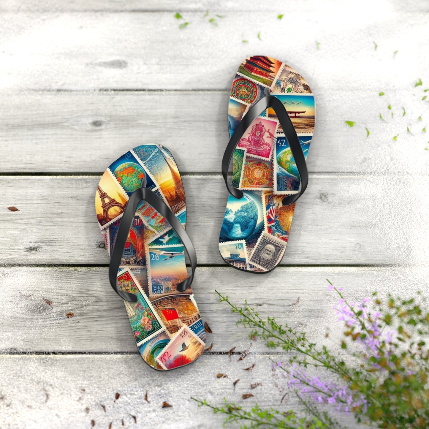 Travel-Inspired Flip Flops with Vintage Design