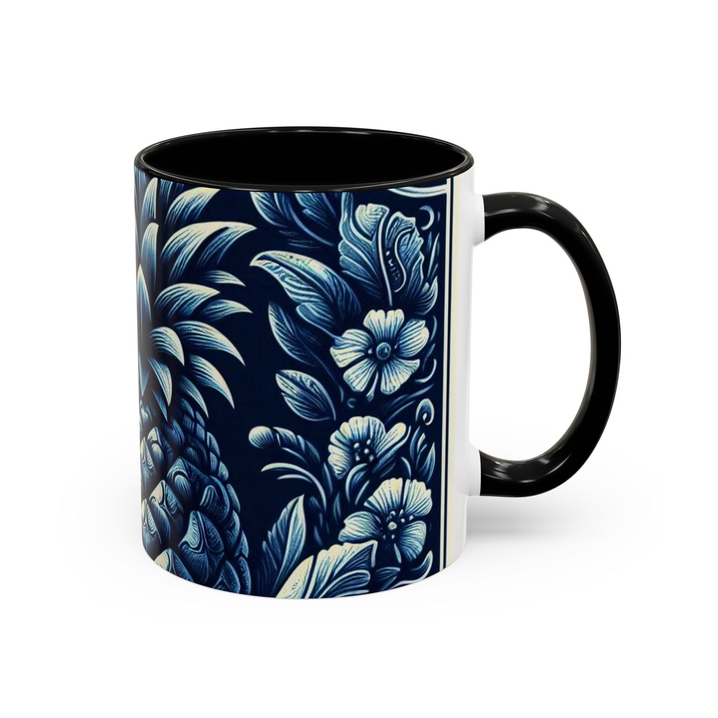 Tropical Pineapple Accent Coffee Mug - 11 & 15oz, Vibrant Floral Design for Relaxing Mornings
