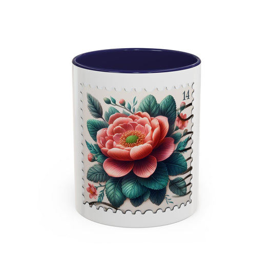 Floral Postage Coffee Mug - 14oz & 15oz | Vintage Stamp Design