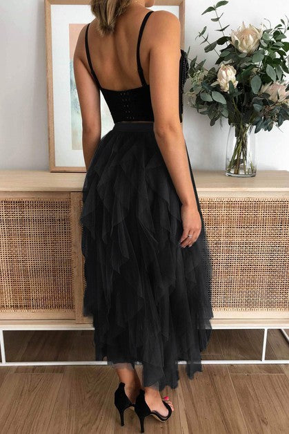 Aryvez Long Tulle Tiered Skirts