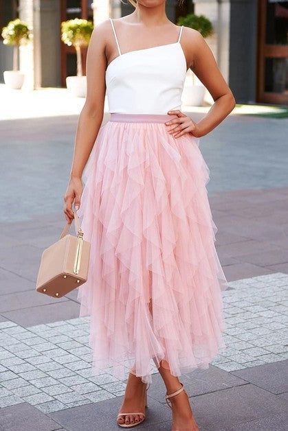 Aryvez Long Tulle Tiered Skirts