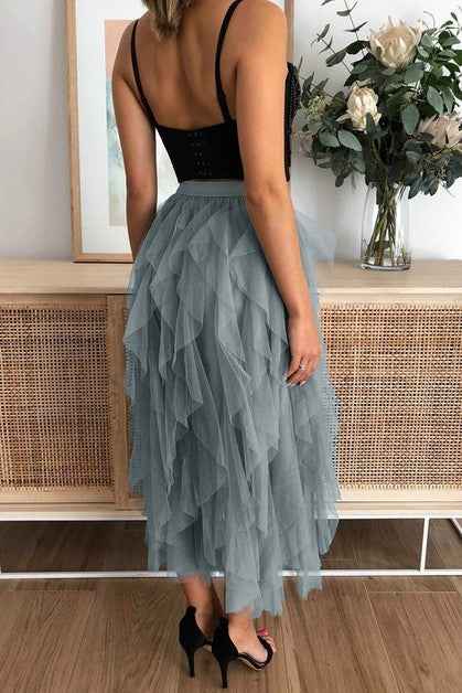 Aryvez Long Tulle Tiered Skirts
