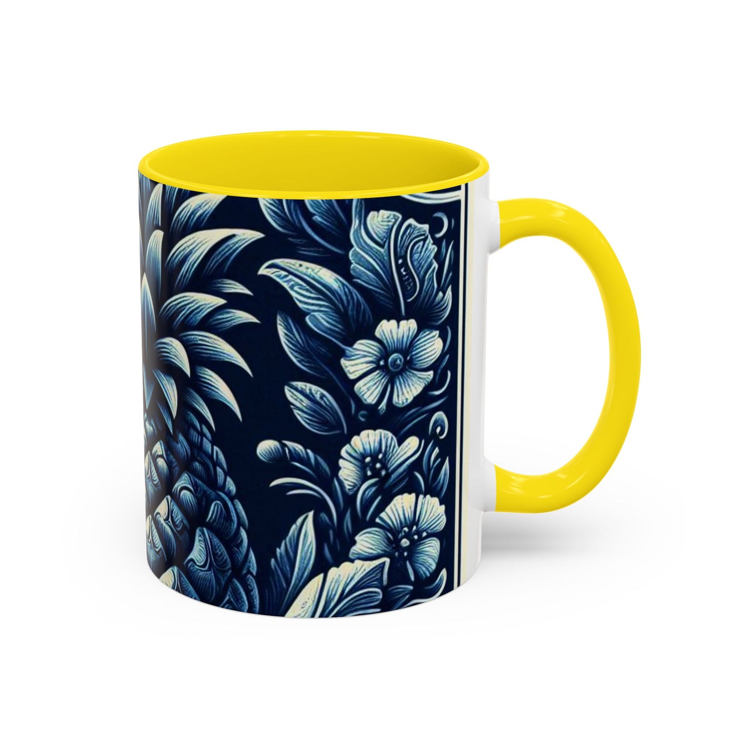 Tropical Pineapple Accent Coffee Mug - 11 & 15oz, Vibrant Floral Design for Relaxing Mornings