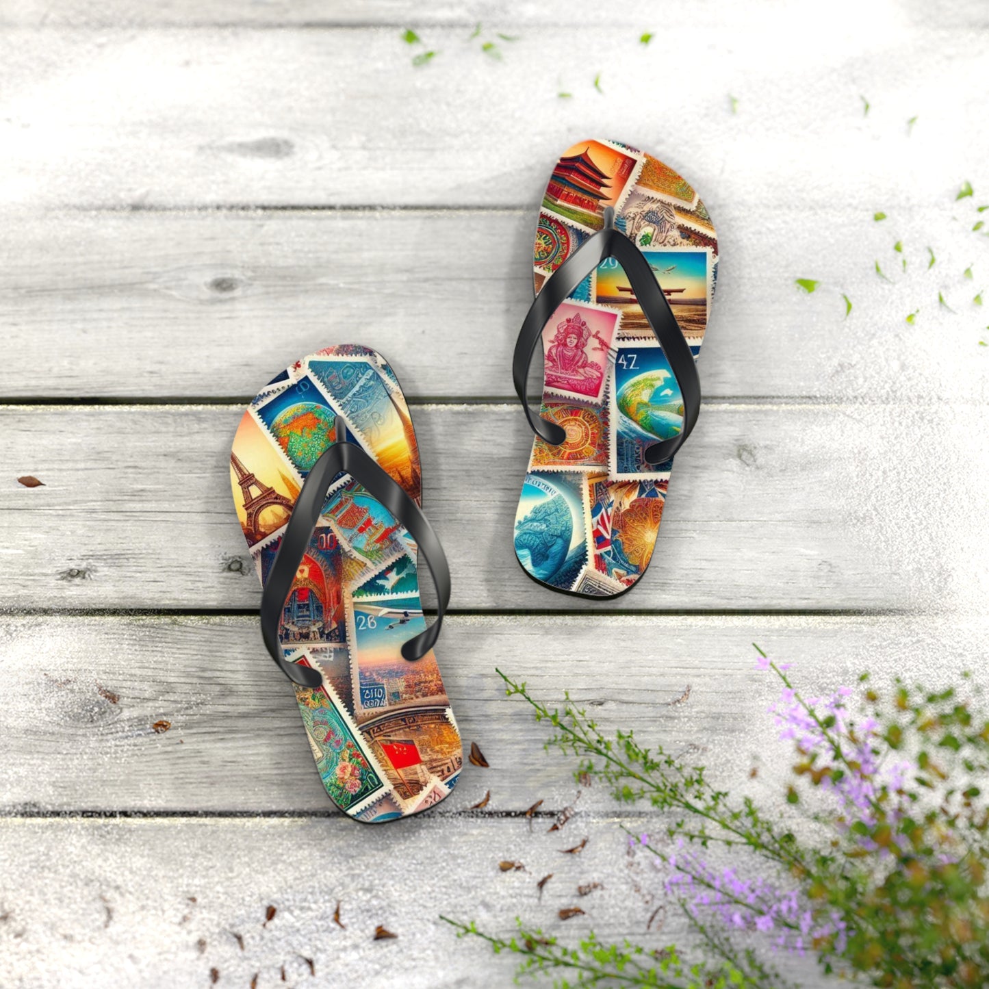 Travel-Inspired Flip Flops with Vintage Design