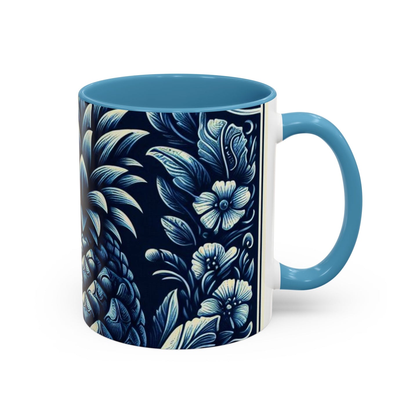 Tropical Pineapple Accent Coffee Mug - 11 & 15oz, Vibrant Floral Design for Relaxing Mornings