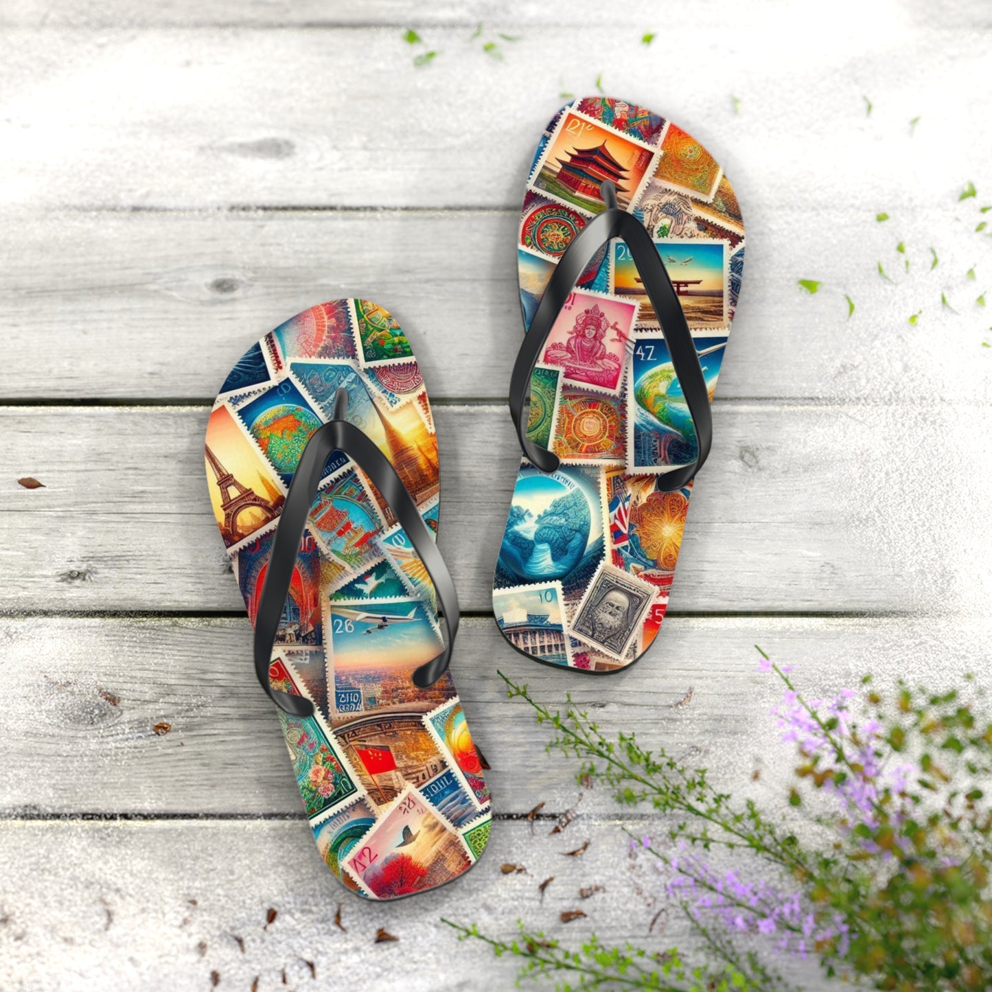 Travel-Inspired Flip Flops with Vintage Design