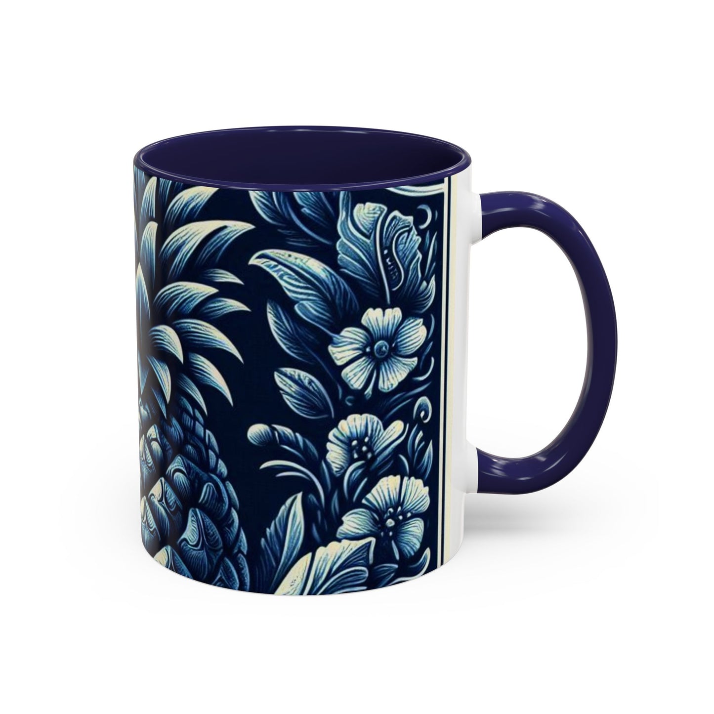Tropical Pineapple Accent Coffee Mug - 11 & 15oz, Vibrant Floral Design for Relaxing Mornings