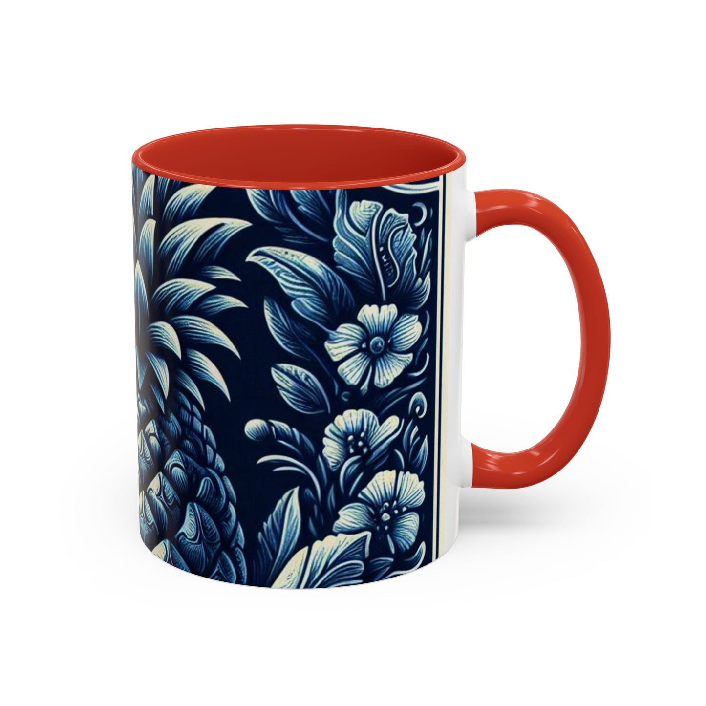 Tropical Pineapple Accent Coffee Mug - 11 & 15oz, Vibrant Floral Design for Relaxing Mornings