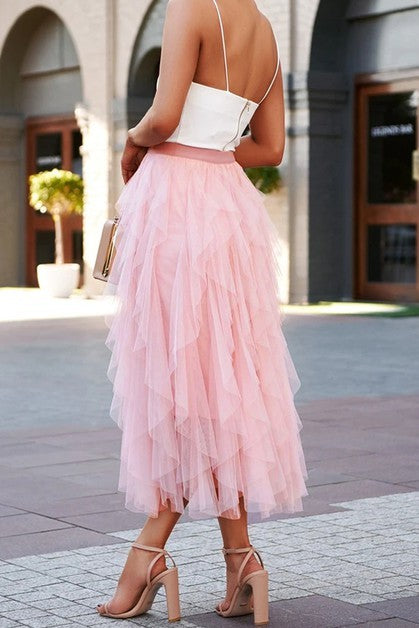 Aryvez Long Tulle Tiered Skirts