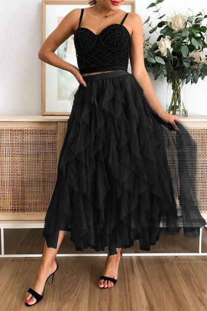 Aryvez Long Tulle Tiered Skirts